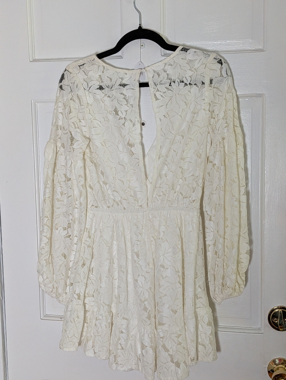Here Comes the Sun Ivory Lace Mini Dress Boho Long Sleeve Fit & Flare NWT Small - Picture 6 of 6